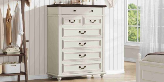 Vertical Filing Cabinet 35.4 X 15.7 X 47.2in Walnut Top White Body 7 Drawer File Cabinet for Home Office