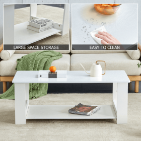 A Modern And Practical White Coffee Table And Coffee Table. The Double Layered Coffee Table Is Made Of MDF Material,. Suitable For Living Room, B (Color: White)