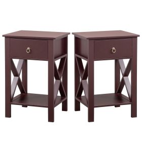 Brown P2 Grade Density Board Spray Paint, Side Cross Type, One Drawer Bedside Cabinet 2pcs (Color: Brown)