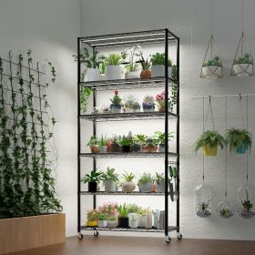 Six Layer Segmented Display Rack With Rubber Wheels, M8 Adjustable Feet, 1 Side Tapered Hook, And Adjustable Interlayer Spacing (Color: black)