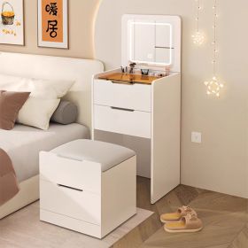 3 In 1 Dressing Table With Flip Mirror And Light, Small Makeup Vanity Set With Viewing Glass Tabletop, 3 Drawers, Storage Stool, 3 Color Lighted (Color: White)