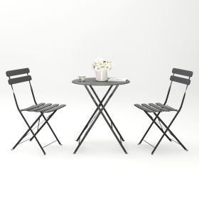 3 Pieces Patio Bistro Balcony Metail Chair Table Set-Gray (Option: Gray)
