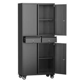 Tool Storage Cabinet With 4 Wheels And 2 Drawer And Adjustable Shelves (Color: black)