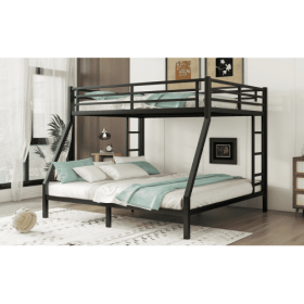 Metal Queen Over King Bunk Bed For Teens And Adults,Space-Saving Noise Reduced No Box Spring Needed, Black (Color: black)