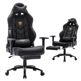 Tall Gaming Chair 350lbs Racing Computer Gaming Chair (Option: Black with footrest)