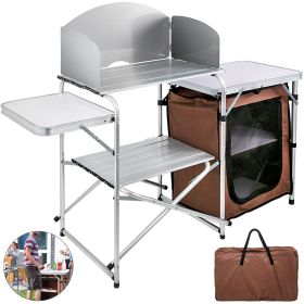 Camping Kitchen Table Picnic Cabinet Folding Cooking Storage Rack Portable Brown (Option: Default)