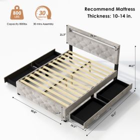 Upholstered Platform Storage Bed Frame With 4 Drawers And LED Light,No Box Spring Needed (Option: 03Queen)