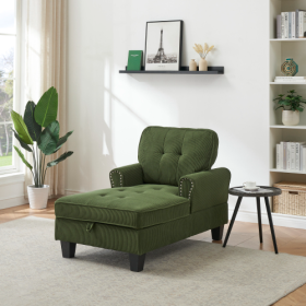 Chaise Lounge Indoor Sleeper Sofa Bed Chair Upholstered Lounge Chair For Bedroom Living Room With Rivets (Color: green)