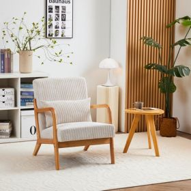 Mid-Century Modern Armchair Upholstered With Pillows And Solid Wood Frame (Color: Beige)