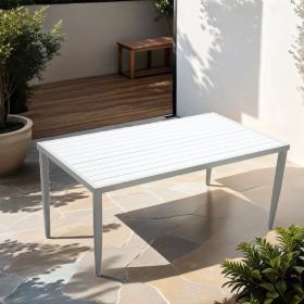 Outdoor Patio Aluminum 40x70 Two-tone Table Top Rectangle Dining Table With Tapered Feet  Umbrell (Color: White)