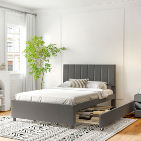 Full Size Bed Frame With Storage Headboard, Metal Platform Bed No Noise, Mattress Foundation Strong Metal Slats Support No Box Spring Needed (Option: Carbon Gray)