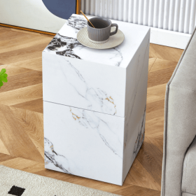 Compact MDF Coffee Table  11.81x11.81x19.69 Inches Stylish Texture Design (Color: White)