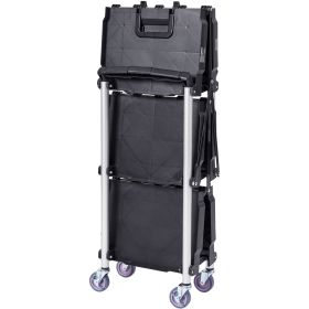 VEVOR Foldable Utility Service Cart, 3 Shelf 165LBS Heavy Duty Plastic Rolling Cart With Lockable Wheels, Ergonomic Handle, Portable Garage Tool (Color: black)
