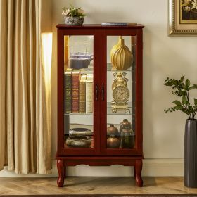 Display Cabinet With Adjustable Shelf And Mirrored Back Panel (Option: Cherry)