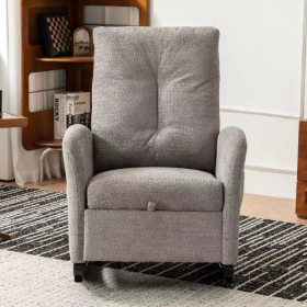 Accent Rocking Chair With Footrest High Back Rubber Wood Rocking Legs Bedroom Living Space (Option: Gray)