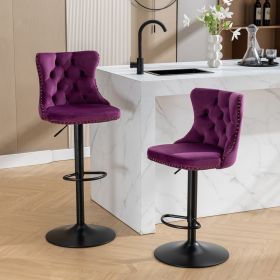 Swivel Velvet Barstools Adjusatble Seat Height From 25-33 Inch (Color: purple)