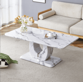 Modern Minimalist Grey Marble Pattern Sticker Pattern MDF Rectangular Coffee Table. Add A Tranquil And Comfortable Atmosphere To Your Home. MDF C (Color: White)