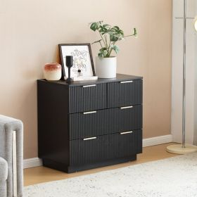 Black P2 Density Board, Wave Pattern Drawer Surface, Three Layers And Four Drawers Bedside Cabinet 1pc (Color: black)