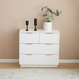 White P2 Density Board, Wave Pattern Drawer Surface, Three Layers And Four Drawers, Bedside Cabinet 1pc (Color: White)