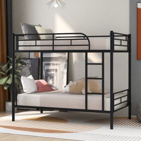 Twin Over Twin Metal Bunk Bed Black (Color: black)