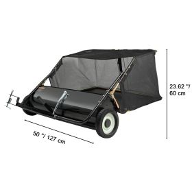 VEVOR Lawn Sweeper Tow Behind Leaf Yard Collector 50 26 Cu. Ft. Adjustable (Color: black)