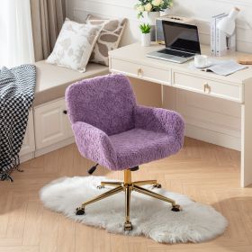 A&A Furniture Office Chair,Artificial Rabbit Hair Home Office Chair With Golden Metal Base,Adjustabl (Option: Violet)