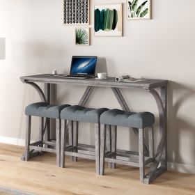 Bar Table Set With Power Outlet, Bar Table And Chairs Set, 4 Piece Dining Table Set, Industrial Brea (Option: Gray)