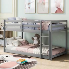Twin Floor Bunk Bed With Ladder, Gray (Option: Gray)