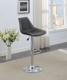 Dining Kitchen Adjustable Bar Stool Chair Ebony Color Wax Polyurethane Leather Chrome Base Modern Set Of 2 Chairs Bar Stool (Option: 2pcs)