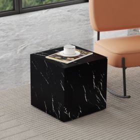 15.7x15.7x15.7 Inch Black Marble Texture MDF Coffee Table - Luxurious Design, Perfect Living Room Accent.Cube Fashion Texture Design Coffee Table (Color: black)