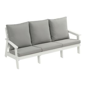 HIPS 3 Seater Sofa With Cushion, Wood Grain Outdoor Garden Sofa,White Grey (Color: White)