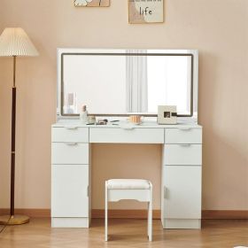 Dressing Table Set With LED Mirror And 3 Lighting Modes (Color: White)