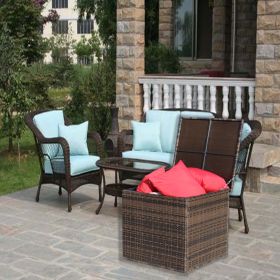 Wicker Patio Furniture Storage Box Brown (Color: Brown)