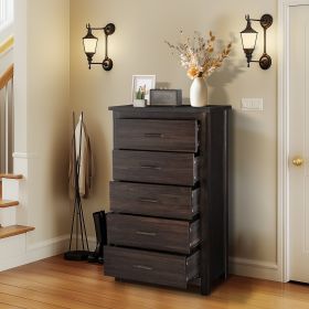 Brown Density Board With Solid Wood Veneer, Five Drawers In Vertical Arrangement, Drawer Cabinet (Color: Brown)
