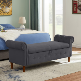 Dark Gray Multifunctional Storage Rectangular Sofa Stool (Option: Dark Gray)