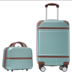 20 IN Hardside Luggage With Cosmetic Case , 2 Piece Lightweight Suitcase Set With Spinner Wheels, Carry On Vintage Luggage,Green (Color: green)