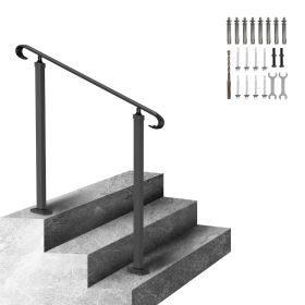 VEVOR Handrails For Outdoor Steps, Fit 1-3 Steps Outdoor Stair Railing, Wrought Iron Handrail, Adjustable Front Porch Hand Rail, Black Transition (Option: Default)