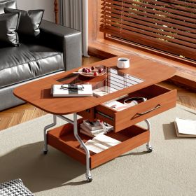 Modern Extended Coffee Table With Wheels, Foldable Coffee Table With 1 Drawer And 2 Levels Of Storage Space, Metal Frame Coffee Table, Suitable F (Option: Wood)
