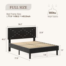 Modern Platform Bed Frame With Upholstered Headboard & Wooden Slats - No Box Spring Needed, Easy Assembly, Black (Option: FULL)