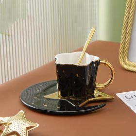 Creative Ceramic Cup With Star And Moon Saucer (Color: black)
