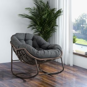 Outdoor Rattan Rocking Chair With Padded Cushion For Porch And Living Room (Color: Grey)