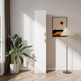 Freestanding Cabinet With Inadjustable Shelves And Two Doors For Kitchen, Dining Room, White (Color: White)