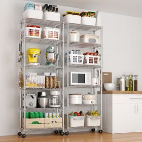 Six Layer Segmented Display Rack With Nylon Wheels, M8 Adjustable Feet, 10 S-hooks, And Adjustable Interlayer Spacing (Option: Silvery)