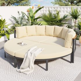 U-style Patio Furniture Set, 4 Piece Round Outdoor Conversation Set All Weather Metal Sectional Sofa (Color: Beige)
