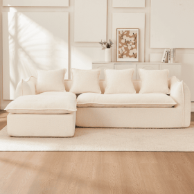 VIDEO Provided Sofa Deep Seat Sofa 3 Seater For Living Room Oversized Comfy Sofa L-Shape Sofa Couch With Chaise Home Furniture Sleeper Sectional (Color: Beige)