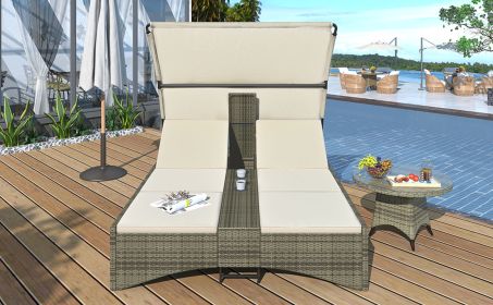 Patio Daybed Outdoor Daybed Outdoor Rattan Sun Lounger With Shelter Roof With Adjustable Backrest, S (Option: Cream)