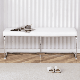 White Shoe Changing Stool, Silver Metal Legs, Sofa Stool Dining Chair, Suitable For Bedroom ,fitting Room, Storage Room, Dining Room, Living Room (Color: White)