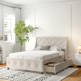 Queen Size Bed Frame With Storage Headboard, Metal Platform Bed No Noise, Mattress Foundation Strong Metal Slats Support No Box Spring Needed (Option: Carbon Gray)