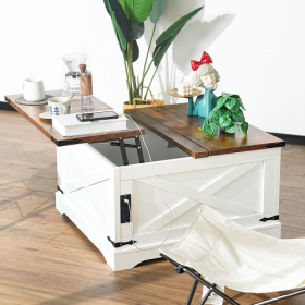 Coffee Table, Multi-functional Lifting Dining Table Coffee Table, Living Room Home Table, Modern Coffee Table 90CM, Vintage White (Color: White)