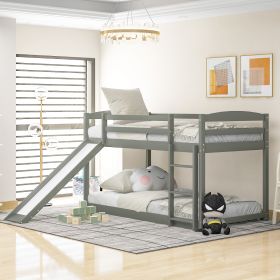 Twin Twin Bunk Bed Convertible Slide   Ladder - Gray (Option: Gray)